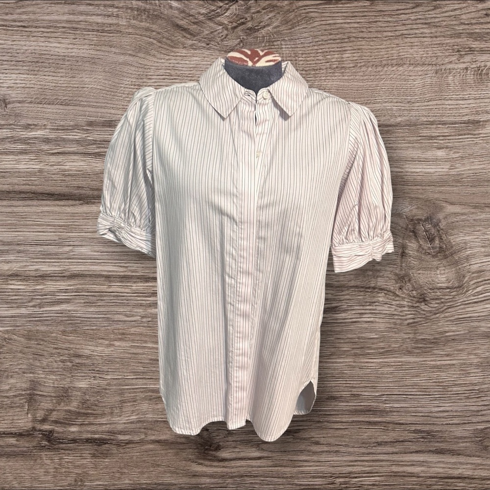 Something Navy Short Sleeve Button Up Shirt Top Size XS
